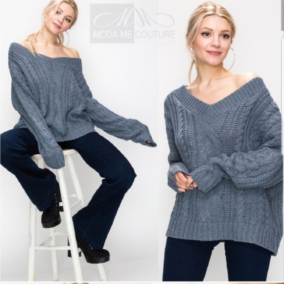 CASUAL DOLLZ Dusty Blue Oversized Sweater - Picture 3 of 4